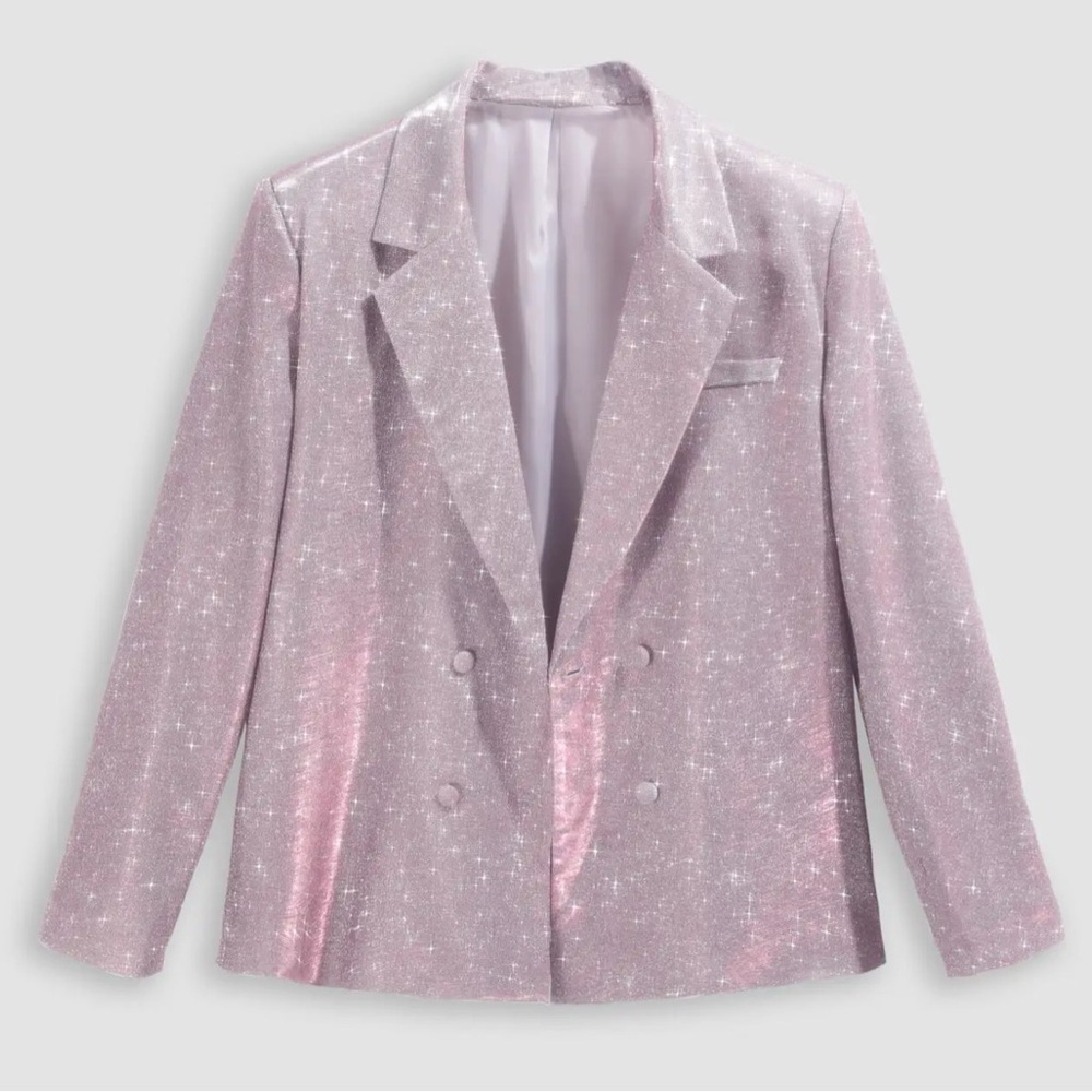 Cider Glitter Notched Collar Oversized Blazer in Purple Size 2X